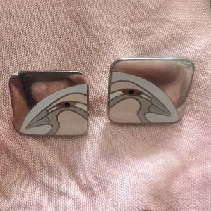LAUREL BURCH Earrings Silver Square 80s.